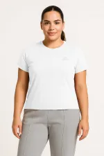 Tommylife Toptan Beyaz O Yaka Basic Battal Büyük Beden Kadın T-Shirt - 97308