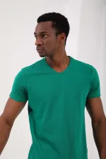 T-shirt basique Tommylife pour homme, col en V, coupe standard, vert foncé, référence 87912.