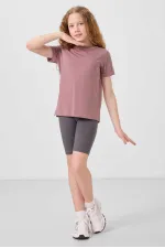 Tommylife Toptan Pamuklu Kısa Paça Standart Fit Basic Kız Çocuk Tayt 75188 Koyu Gri