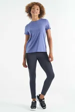 Tommylife Toptan Eflatun Sırt Yırtmaç Detaylı O Yaka Kısa Kollu Standart Kalıp Kadın T-Shirt - 97267