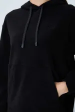 Tommylife Toptan Kapüşonlu Oversize Kadın Polar Sweatshirt 97292 Siyah