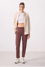 Pantalon Tommylife Wholesale pour femme, coupe slim, fermeture éclair invisible, texture douce - 94668 Marron