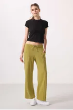 Tommylife Toptan Yumuşak Dokulu Cepli Ön Dikiş Detaylı Kadın Palazzo Pantolon - 94670 Koyu Hardal