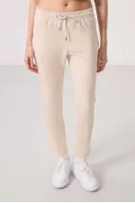 Tommylife Wholesale Soft Textured Hidden Zipper Slim Fit Women's Trousers - 94668 Beige