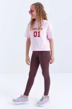 Tommylife Toptan Kahverengi Yüksek Bel Dar Paça Kız Çocuk Tayt  - 75047