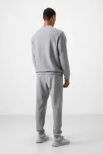 Tommylife Toptan Rahat Kalıp Baskılı Erkek Eşofman Takım 85253 Gri Melanj