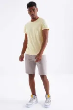 Tommylife Toptan Koyu Bej Bağcıklı Standart Kalıp Basic Erkek Şort - 81212