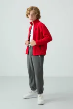 Tommylife Toptan Garson Boy Dik Yaka Standart Kalıp Basic Erkek Çocuk Polar Sweatshirt 11223 Kırmızı
