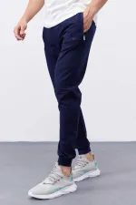 Tommylife Toptan İndigo Fermuar Cepli Dar Kalıp Jogger Erkek Eşofman Alt - 84343