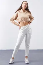 Tommylife Wholesale Ecru High Waist Jogger Comfortable Form Skinny Leg Women's Tracksuit Bottom - 94566