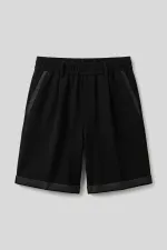 Short noir oversize basique pour homme Tommylife, coupe ample, avec ceinture - 81285