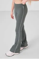 Tommylife Toptan Pamuklu O Yaka Standart Fit Basic İspanyol Paça Kız Çocuk Tayt Takım 75192 Beyaz Haki