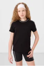 Tommylife Toptan Pamuklu O Yaka Oversize Fit Baskılı Kız Çocuk T Shirt 75177 Siyah