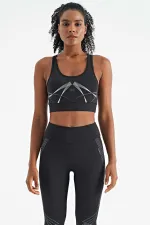 Soutien-gorge de sport Tommylife Wholesale pour femme, imprimé noir devant et dos, col en U, coupe ajustée - 97252
