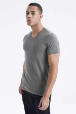 T-shirt basique Tommylife pour homme, col V, coupe standard, référence 87912 Çağla (vente en gros)