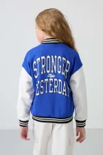 Tommylife Toptan 7-15 Yaş Kolej Yaka Standart Kalıp Kız Çocuk Ceket 75163 Gece Mavi