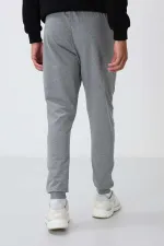 Tommylife Toptan Gri Melanj Fermuar Cepli Standart Kalıp Jogger Erkek Eşofman Alt - 84651