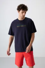 Tommylife Toptan O Yaka Oversize Baskılı Erkek T-Shirt 88334 Lacivert
