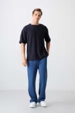 Tommylife Toptan O Yaka Oversize Basic Erkek T-Shirt 88339 Lacivert