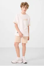 Tommylife Toptan Pamuklu Yumuşak Dokulu Standart Fit Basic Erkek Çocuk Şort 11289 Bej