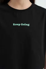 Tommylife Toptan Siyah Yazı Baskılı O Yaka Düşük Omuzlu Oversize Kız Çocuk T-Shirt - 75130