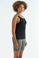 Tommylife Wholesale Black Back Detail Printed Standard Fit Women's Tank Top - 97269