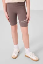 Tommylife Toptan Pamuklu O Yaka Standart Fit Baskılı Kız Çocuk Tayt Takım 75190 Bej Kahverengi