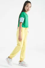 T-shirt Tommylife Wholesale vert imprimé à col rond et épaules tombantes, coupe oversize, pour filles - 75130