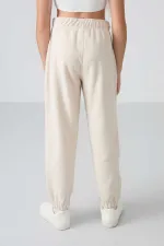 Tommylife Toptan 7-15 Yaş Jogger Standart Kalıp Kız Çocuk Eşofman Alt 75155 Bej