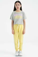 Tommylife Toptan Gri Melanj Renkli Yazı Baskılı O Yaka Oversize  Kısa Kollu Kız Çocuk T-Shirt - 75111