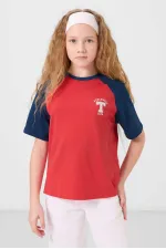 Tommylife Toptan O Yaka  Pamuklu Baskılı Oversize Fit Kız Çocuk T Shirt 75179 Fiesta