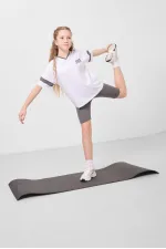 Tommylife Toptan V Yaka Kemer Detaylı Standart Fit Performans Kız Çocuk Tayt Takım 75187 Beyaz Koyu Gri