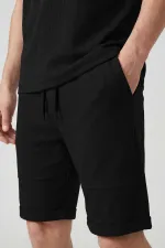 Tommylife Toptan Siyah Oversize Fit Yumuşak Dokulu Basic Erkek Şort Takım - 85274