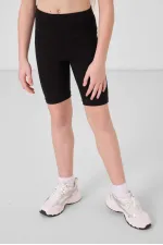 Tommylife Toptan Pamuklu Kısa Paça Standart Fit Basic Kız Çocuk Tayt 75188 Siyah
