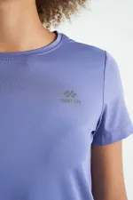 Tommylife Toptan Eflatun Sırt Yırtmaç Detaylı O Yaka Kısa Kollu Standart Kalıp Kadın T-Shirt - 97267