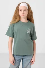 Tommylife Wholesale Cotton Crew Neck Oversize Fit Basic Girls' T-Shirt 75178 Light Green