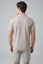 T-shirt polo beige Tommylife pour homme, coupe confortable, texture douce - 88496