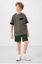 T-shirt garçon Tommylife en coton doux texturé, coupe oversize, avec poche, référence 11295, kaki