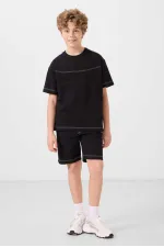 Ensemble short chino garçon Tommylife Wholesale en coton léger et extensible, coupe oversize, noir, réf. 11279