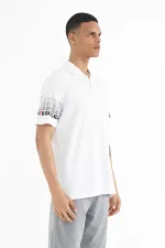 T-shirt homme Tommylife en gros, manches blanches imprimées, col polo, coupe standard - 88240