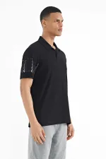 T-shirt homme Tommylife Wholesale, manches noires imprimées, col polo, coupe standard - 88240