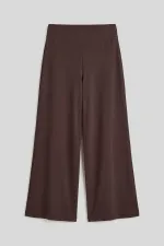 Tommylife Wholesale Brown Comfort Fit Wide Leg Corset Palazzo Women's Trousers - 94681 Tommylife Wholesale Brown Comfort Fit Wide Leg Corset Palazzo Women's Trousers - 94681