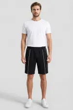 Short basique oversize noir et beige Tommylife pour homme, avec surpiqûres apparentes sur le devant - 81283