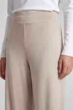 Tommylife Wholesale Beige Comfort Fit Wide Leg Corset Palazzo Women's Trousers - 94681 Tommylife Wholesale Beige Comfort Fit Wide Leg Corset Palazzo Women's Trousers - 94681