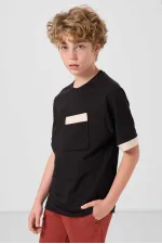 T-shirt garçon Tommylife Wholesale en coton doux texturé, coupe oversize, avec poche, référence 11295, noir