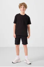 Ensemble short chino garçon Tommylife Wholesale en coton léger et extensible, coupe oversize, noir, réf. 11275