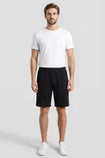 Tommylife Toptan Siyah Oversize Fit Basic Ön Dikiş Detaylı Erkek Şort - 81283