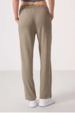 Pantalon palazzo à jambes larges pour femme Tommylife, texture douce, avec empiècements latéraux - 94669 Beige foncé