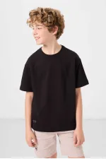 Ensemble short chino garçon Tommylife en coton tissé léger et extensible, coupe oversize, couleur noir et pierre, réf. 11277