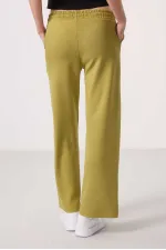 Tommylife Toptan Yumuşak Dokulu Cepli Ön Dikiş Detaylı Kadın Palazzo Pantolon - 94670 Koyu Hardal